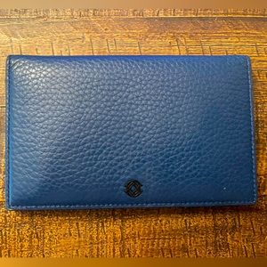 Dagne Dover Accordion Travel Wallet Pebbled Leather Deep Blue